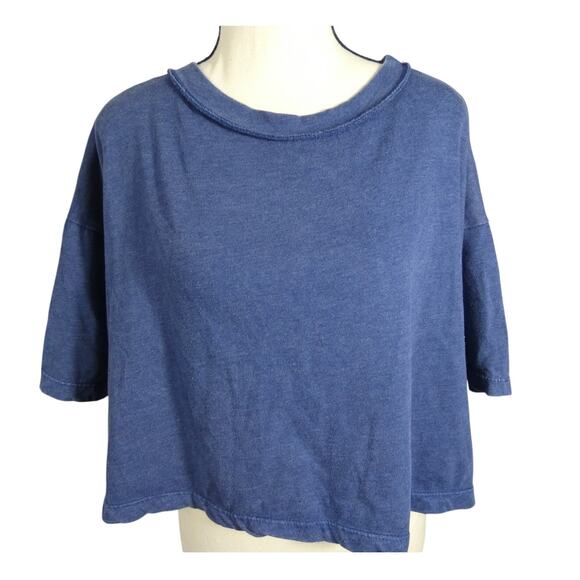 Rae Mode Small Cropped Short Sleeve Blue Top Boxy Oversized - Picture 1 of 6